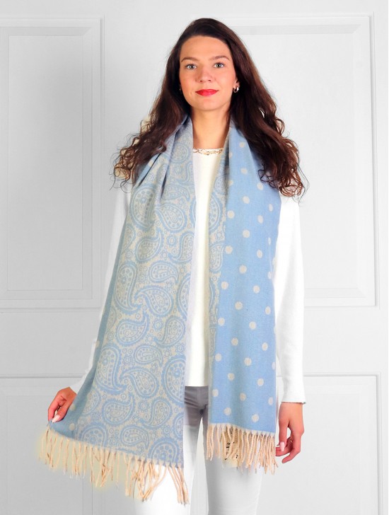 Cashmere Feeling Paisley & Polka-Dot Scarf with Fringes